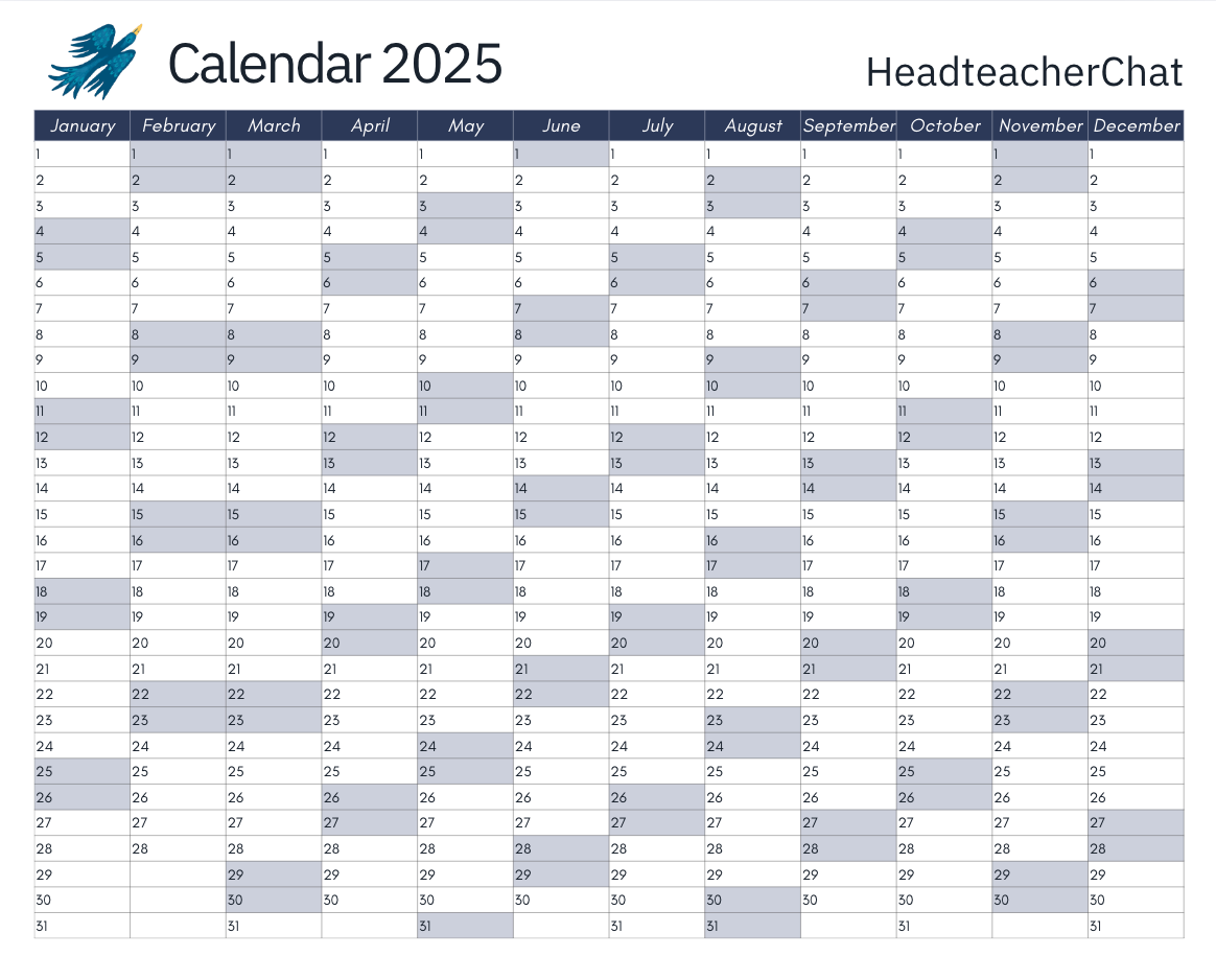 HeadteacherChat 2025 Academic Year Wall Planner